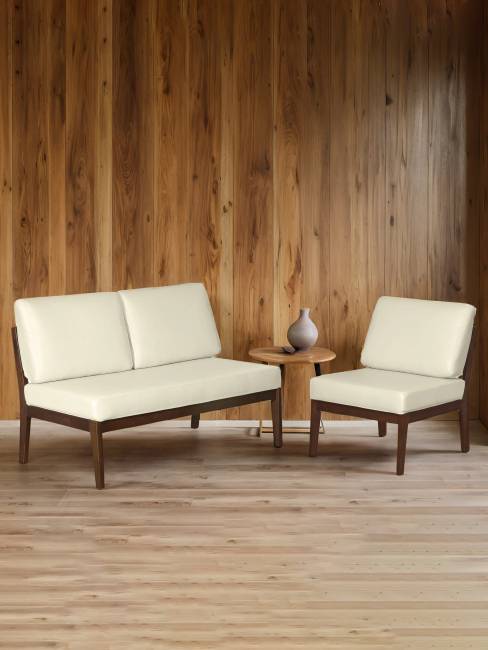 Диван-скамья Массив мягкая экокожа крем, каркас орех