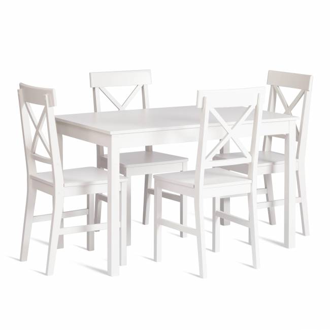 Обеденный комплект Хадсон (стол + 4 стула)/ Hudson Dining Set (mod.0102) МДФ/тополь/меламин, стол: 118х74х73 см, стул: 42,5x46,5x93,5 см, White (белый)