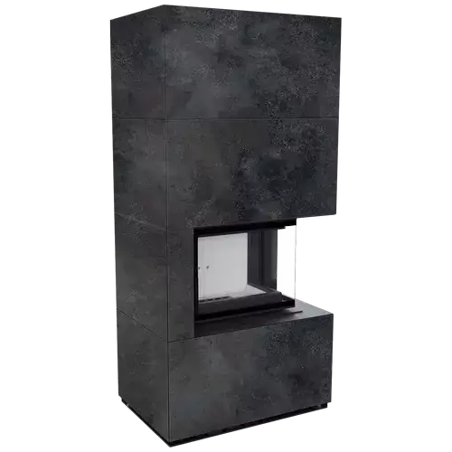 Каминокомплект FLOKI в облицовке OXIDE NERO, угловое стекло справа