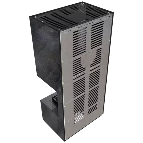 Каминокомплект FLOKI в облицовке OXIDE NERO, угловое стекло справа