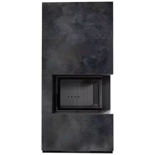 Каминокомплект FLOKI в облицовке OXIDE NERO, угловое стекло справа