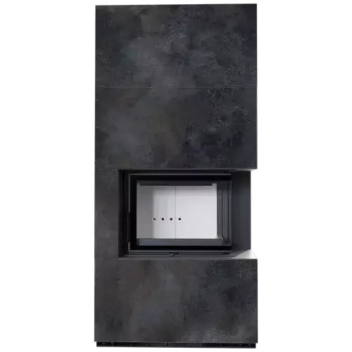 Каминокомплект FLOKI в облицовке OXIDE NERO, угловое стекло справа
