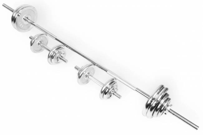 Набор гантелей и штанга хромированные "ATLAS SPORT", 48 кг Набор гантелей и штанга хромированные "ATLAS SPORT", 48 кг