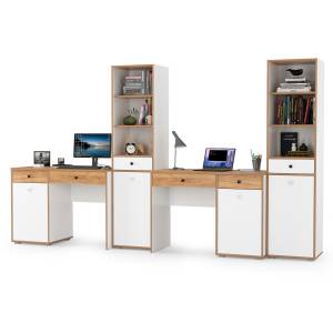 Два компьютерных стола Вуди и пенал для учебников цвет белый премиум/дуб крафт золотой