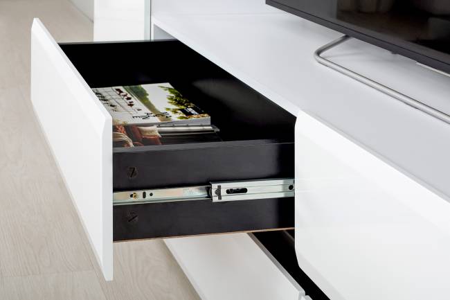 Стенка в гостиную Сидней № 22 цвет белый/чёрный/фасады МДФ белый глянец