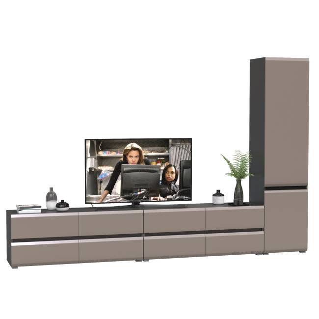 Две тумбы для аппаратуры и шкаф две дверки Сидней цвет антрацит/МДФ веллюто капучино Две тумбы для аппаратуры и шкаф две дверки Сидней цвет антрацит/МДФ веллюто капучино