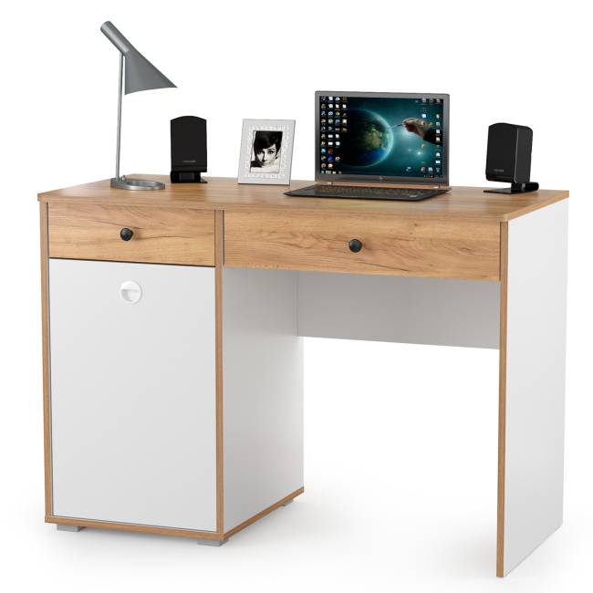 Молодёжная мебельная стенка Вуди № 22 цвет белый премиум/дуб крафт золотой