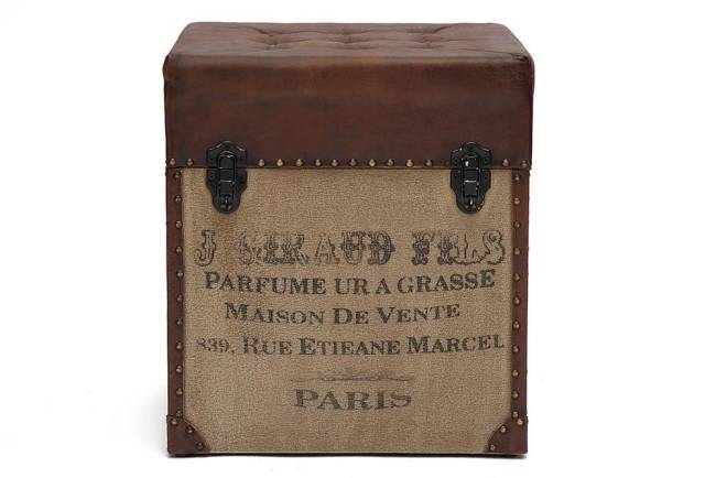 Пуф - сундук Secret De Maison CLICHY ( mod. M-9177 )  дерево манго/кожа буйвола/ткань хлопок, 46 х 46 х 52, коричневый, ткань: винтаж коричневый дерево манго/кожа буйвола/ткань хлопок