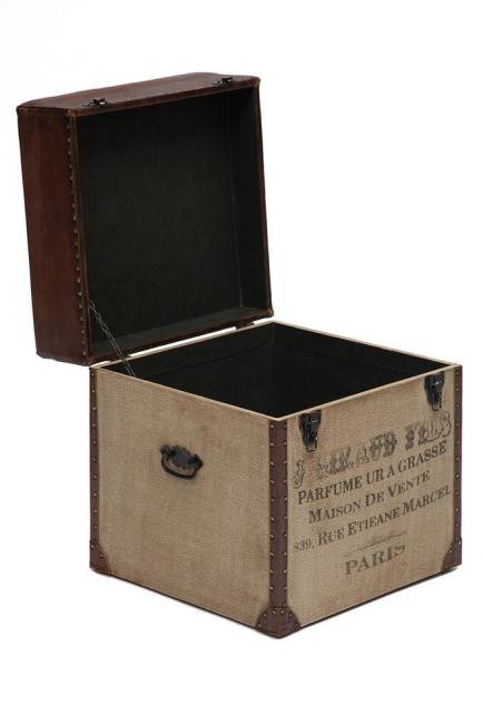 Пуф - сундук Secret De Maison CLICHY ( mod. M-9177 )  дерево манго/кожа буйвола/ткань хлопок, 46 х 46 х 52, коричневый, ткань: винтаж коричневый дерево манго/кожа буйвола/ткань хлопок