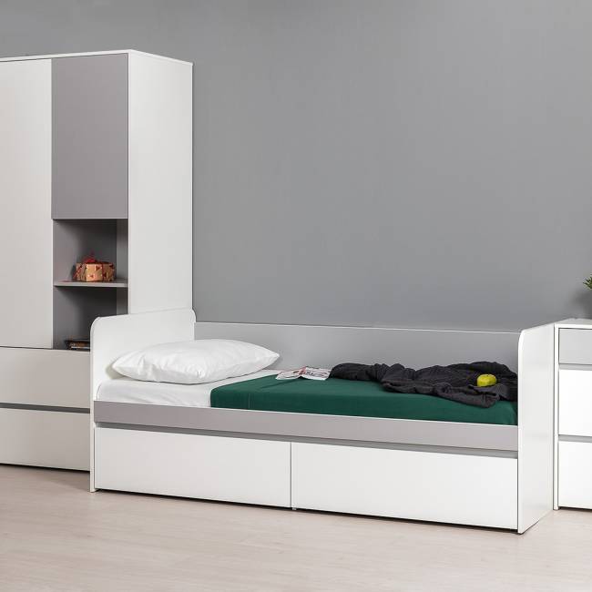 Кровать с ящиками Торонто 11.39 цвет белый шагрень/стальной серый