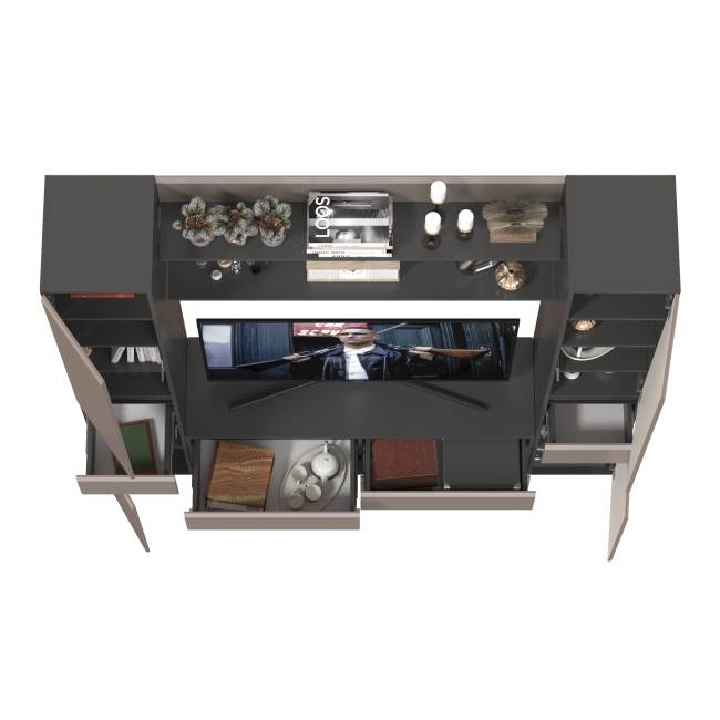 Два пенала Сидней с выдвижными ящиками и тумба для телевизора с двумя полочками цвет антрацит/МДФ веллюто капучино