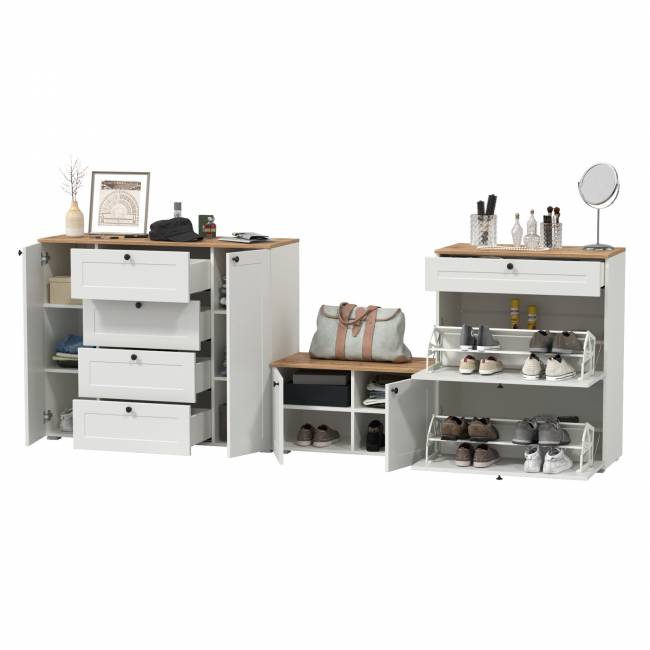 Комод с обувницей и тумбой Остин цвет белый шагрень/дуб крафт золотой