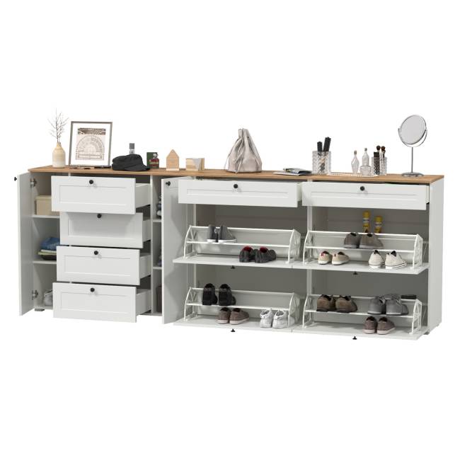 Две обувницы и комод Остин цвет белый шагрень/дуб крафт золотой Две обувницы и комод Остин цвет белый шагрень/дуб крафт золотой