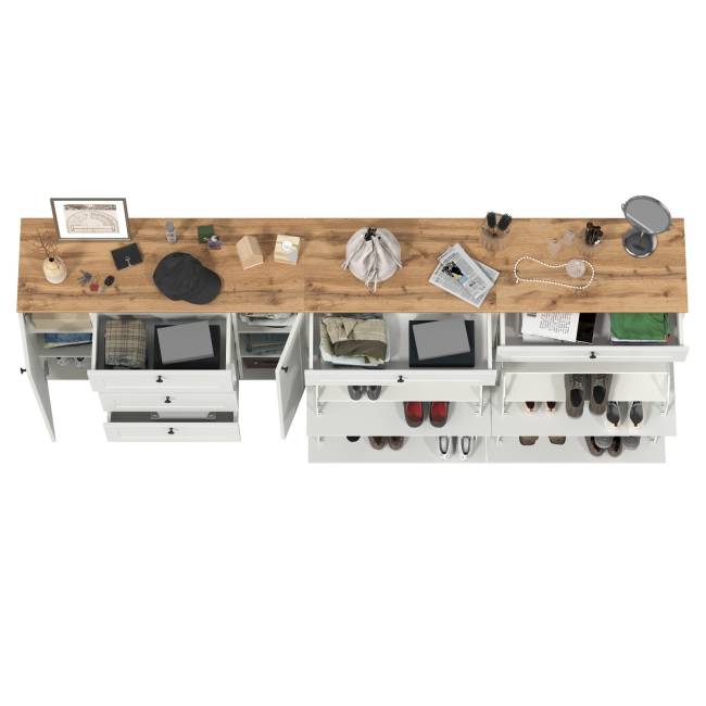 Две обувницы и комод Остин цвет белый шагрень/дуб крафт золотой Две обувницы и комод Остин цвет белый шагрень/дуб крафт золотой