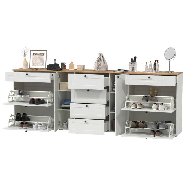 Две обувницы и комод Остин цвет белый шагрень/дуб крафт золотой Две обувницы и комод Остин цвет белый шагрень/дуб крафт золотой