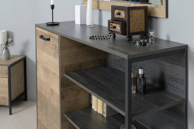 Стенка в гостиную Трувор № 54 с тумбой с подсветкой цвет дуб гранж песочный/интра