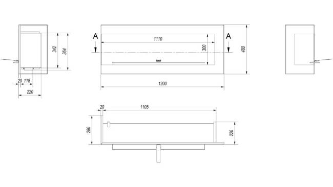 Биокамин Kratki DELTA/P/1200 угловой