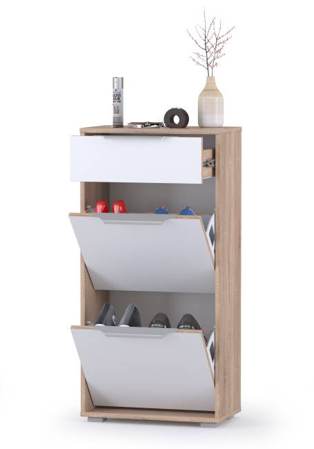 Тумба для обуви высокая Куба (Комод 13.114) цвет дуб сонома/белый премиум