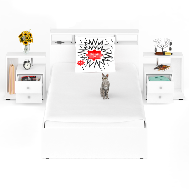 Кровать 1200 Камелия + две тумбы цвет белый