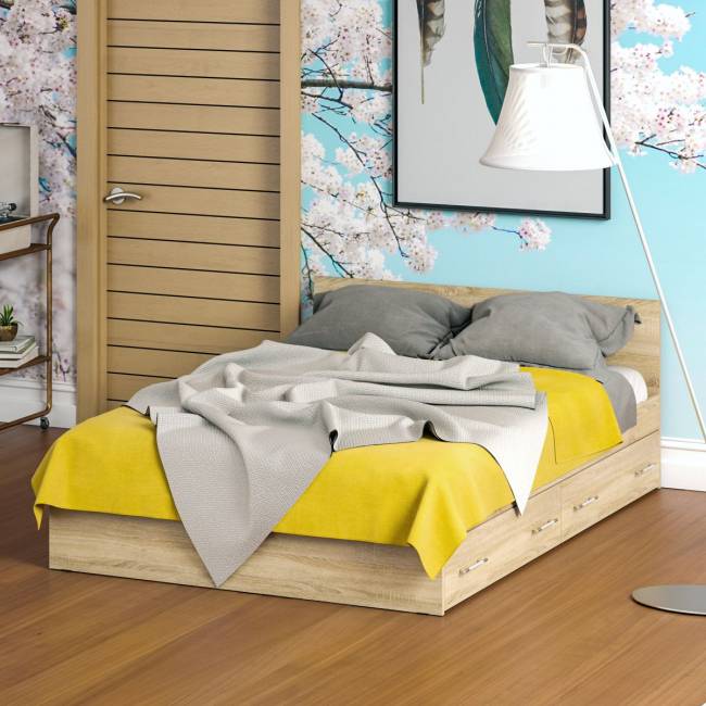 Кровать с ящиками Стандарт 1400 цвет дуб сонома