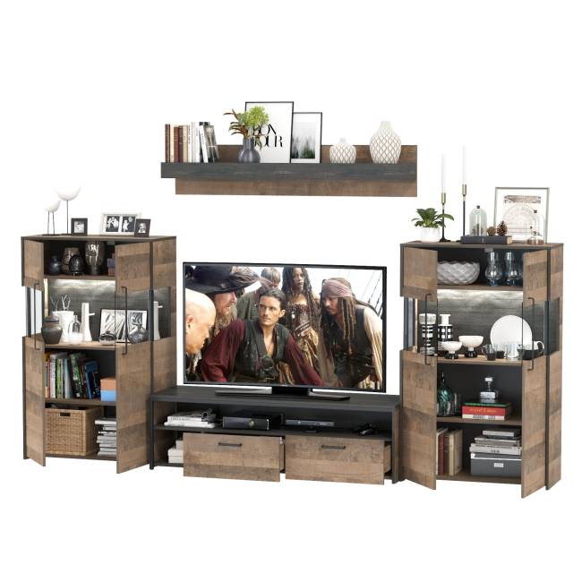 Мебель лофт с подсветкой для гостиной Трувор № 67 цвет дуб гранж песочный/интра Мебель лофт с подсветкой для гостиной Трувор № 67 цвет дуб гранж песочный/интра