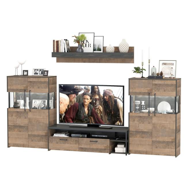 Мебель лофт с подсветкой для гостиной Трувор № 67 цвет дуб гранж песочный/интра Мебель лофт с подсветкой для гостиной Трувор № 67 цвет дуб гранж песочный/интра