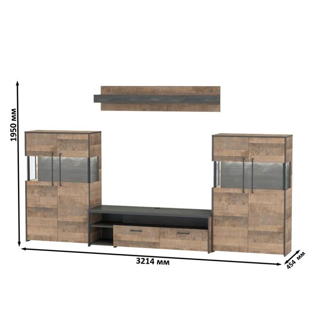 Мебель лофт с подсветкой для гостиной Трувор № 67 цвет дуб гранж песочный/интра Мебель лофт с подсветкой для гостиной Трувор № 67 цвет дуб гранж песочный/интра