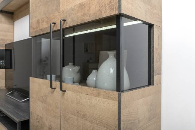 Мебель лофт с подсветкой для гостиной Трувор № 67 цвет дуб гранж песочный/интра Мебель лофт с подсветкой для гостиной Трувор № 67 цвет дуб гранж песочный/интра