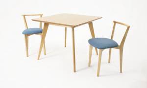 Стол Сканди М 100 натур со стульями Франк натур рогожка синий