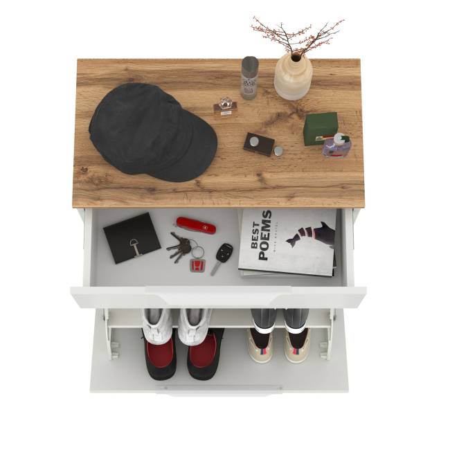 Тумба для обуви Октава 16.127 цвет белый шагрень/дуб крафт золотой Тумба для обуви Октава 16.127 цвет белый шагрень/дуб крафт золотой