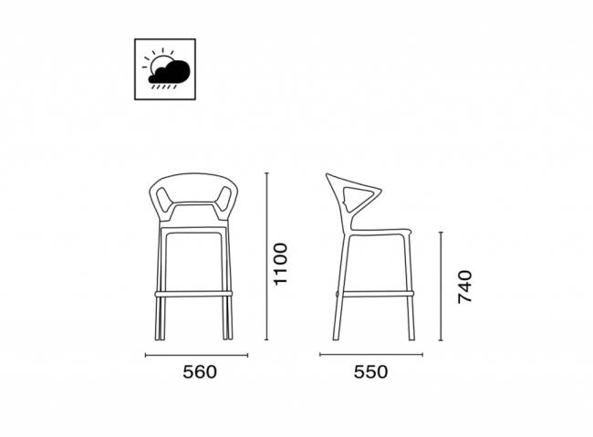Кресло пластиковое барное Ego-K Bar сатинированный алюминий, черный матовый 560х550х1100 мм