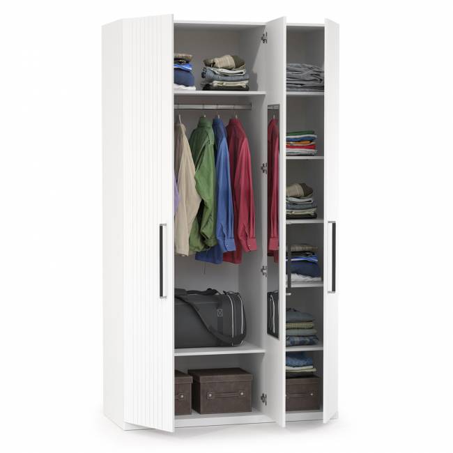 Шкаф комбинированный 3-х дверный Валенсия 13.12 цвет белый шагрень есть зеркало внутри Шкаф комбинированный 3-х дверный Валенсия 13.12 цвет белый шагрень есть зеркало внутри