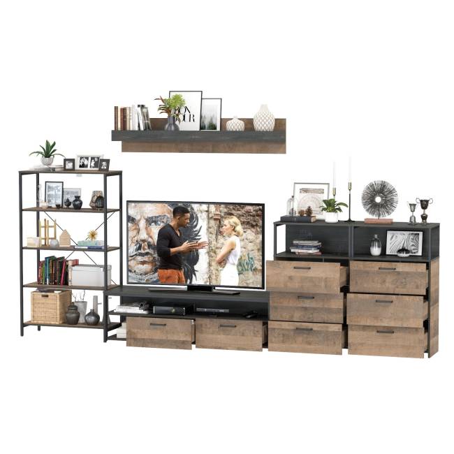 Индустриальная стенка для гостиной Трувор № 97 цвет дуб гранж песочный/интра Индустриальная стенка для гостиной Трувор № 97 цвет дуб гранж песочный/интра