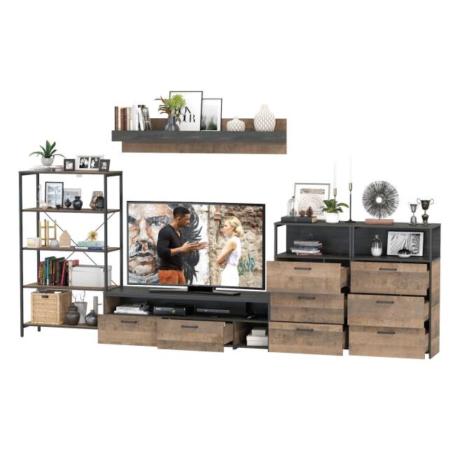 Индустриальная стенка для гостиной Трувор № 97 цвет дуб гранж песочный/интра Индустриальная стенка для гостиной Трувор № 97 цвет дуб гранж песочный/интра