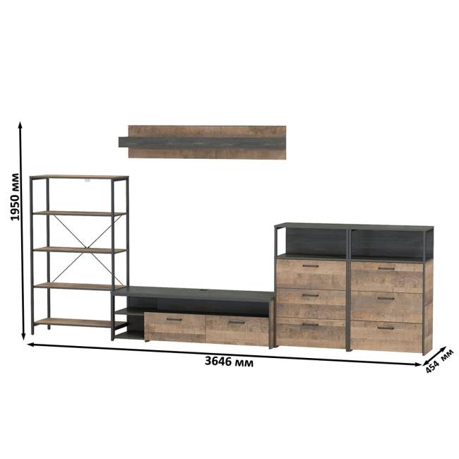 Индустриальная стенка для гостиной Трувор № 97 цвет дуб гранж песочный/интра Индустриальная стенка для гостиной Трувор № 97 цвет дуб гранж песочный/интра