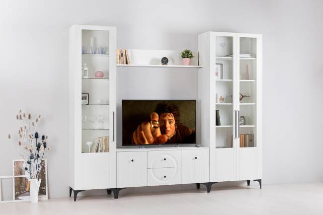 Шкаф-пенал Валенсия 13.218 цвет белый шагрень