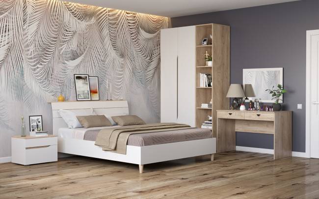 Кровать Муссон 11.41 цвет белый/дуб эндгрейн элегантный Кровать Муссон 11.41 цвет белый/дуб эндгрейн элегантный