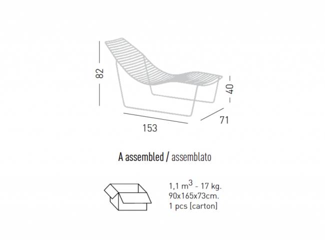 Шезлонг-лежак металлический Link Lounge черный 1530х710х820 мм