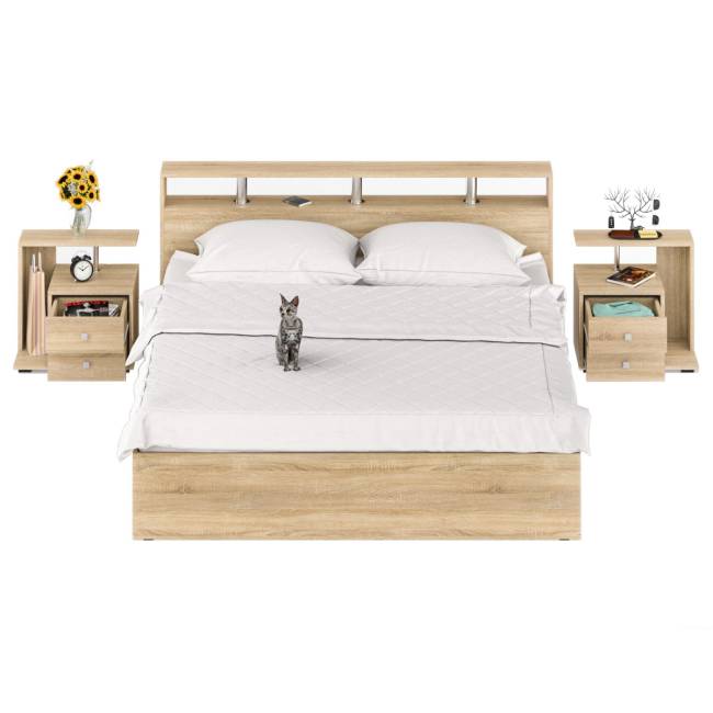 Кровать 1800 Камелия + две тумбы цвет дуб сонома Кровать 1800 Камелия + две тумбы цвет дуб сонома