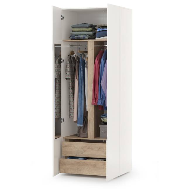 Шкаф двухстворчатый Муссон 13.198 цвет белый/дуб эндгрейн элегантный