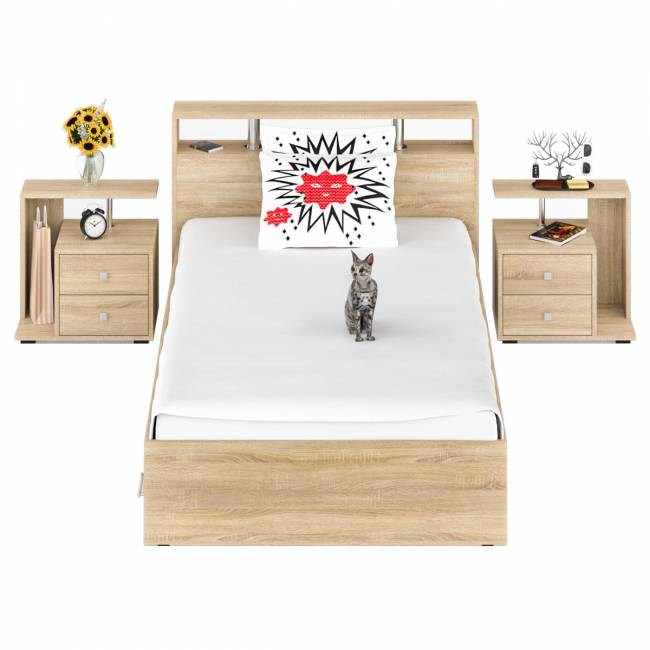 Кровать с ящиками 1200 Камелия + две тумбы цвет дуб сонома Кровать с ящиками 1200 Камелия + две тумбы цвет дуб сонома