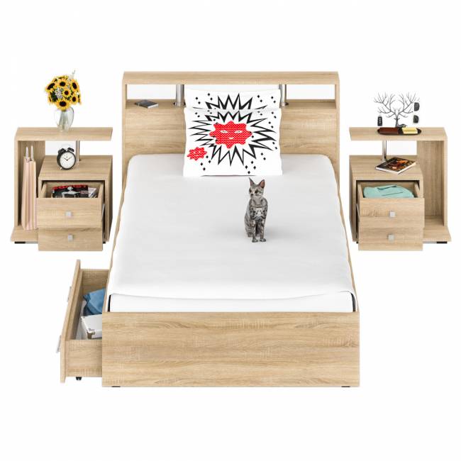 Кровать с ящиками 1200 Камелия + две тумбы цвет дуб сонома Кровать с ящиками 1200 Камелия + две тумбы цвет дуб сонома