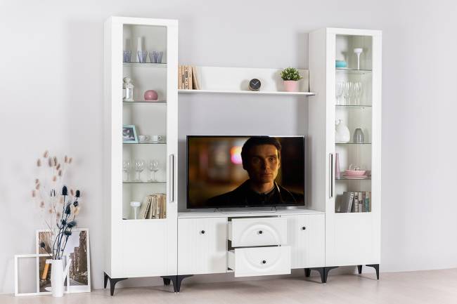 Стенка для гостиной Валенсия № 62 цвет белый шагрень