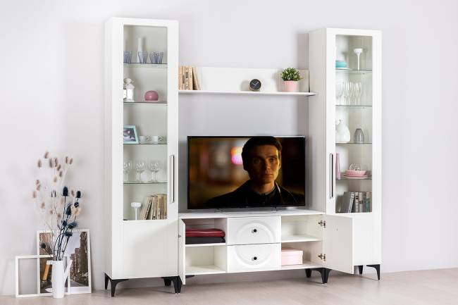 Стенка для гостиной Валенсия № 62 цвет белый шагрень