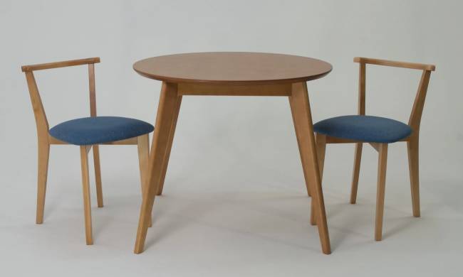 Стол Сканди К 100 натур со стульями Франк натур рогожка синий
