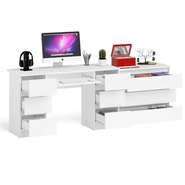 Комод три ящика Мори 800.1 и стол компьютерный две тумбы МС-2 цвет белый Комод три ящика Мори 800.1 и стол компьютерный две тумбы МС-2 цвет белый