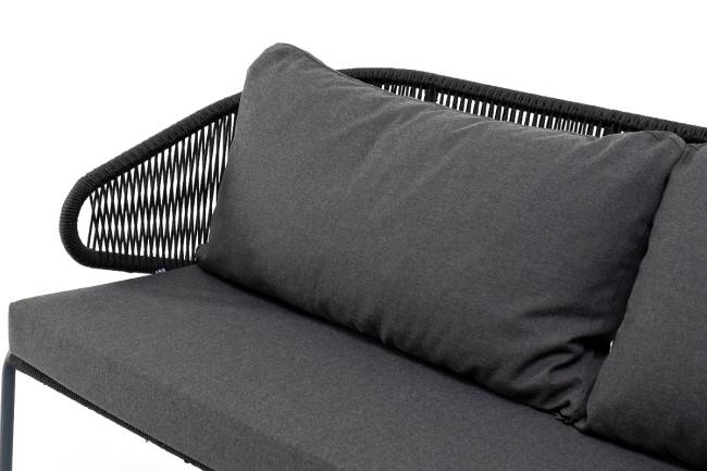 "Милан" диван 3-местный плетеный из роупа, каркас алюминий темно-серый (RAL7024) муар, роуп темно-серый круглый, ткань темно-серая 027 "Милан" диван 3-местный плетеный из роупа, каркас алюминий темно-серый (RAL7024) муар, роуп темно-серый круглый, ткань темно-серая 027