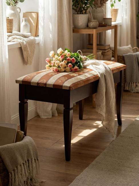 Банкетка Вивальди М с ящиком средне-коричневый, ткань полоса коричн.