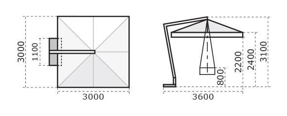 Зонт профессиональный 3х3 м Palladio Braccio имитация ироко, слоновая кость 3000х3000 мм