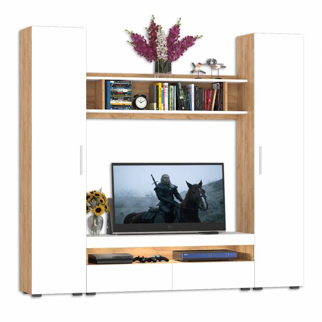 Стенка для гостиной Альба № 1 цвет дуб крафт золотой/белый премиум